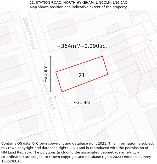 21, STATION ROAD, NORTH HYKEHAM, LINCOLN, LN6 9AQ: Plot and title map