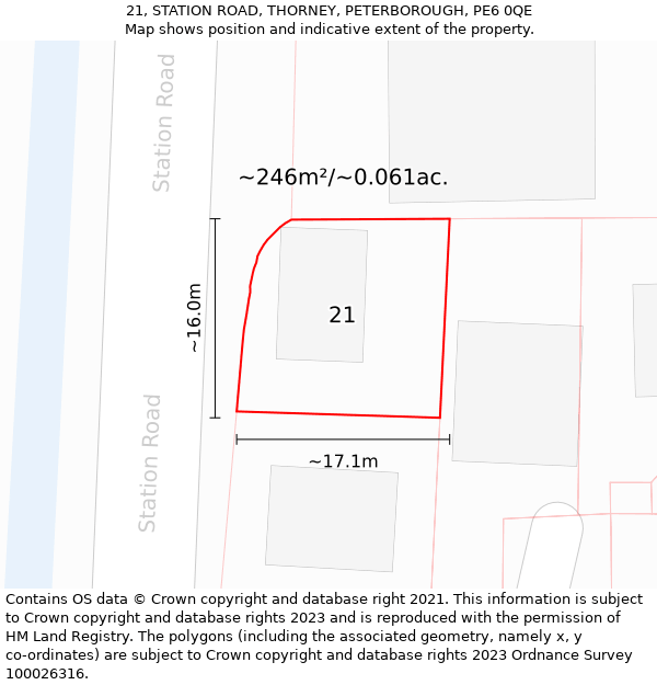 21, STATION ROAD, THORNEY, PETERBOROUGH, PE6 0QE: Plot and title map