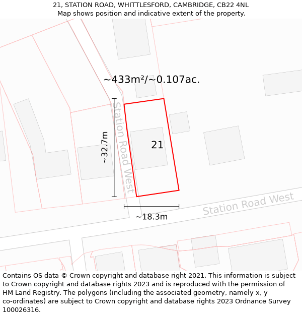 21, STATION ROAD, WHITTLESFORD, CAMBRIDGE, CB22 4NL: Plot and title map