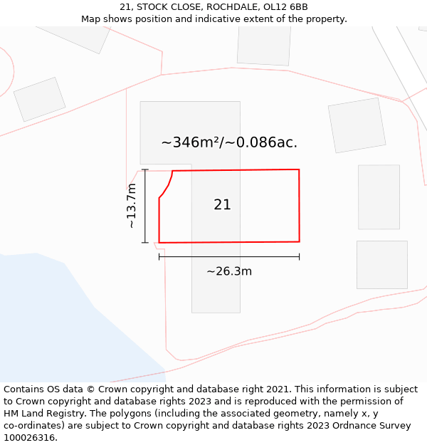 21, STOCK CLOSE, ROCHDALE, OL12 6BB: Plot and title map