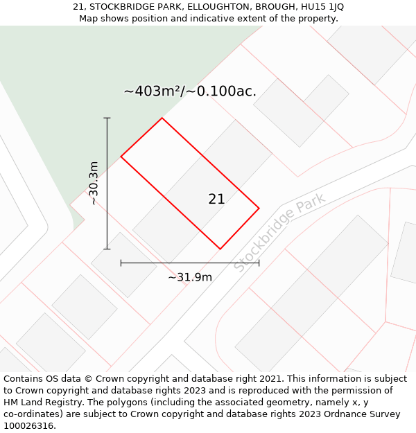 21, STOCKBRIDGE PARK, ELLOUGHTON, BROUGH, HU15 1JQ: Plot and title map