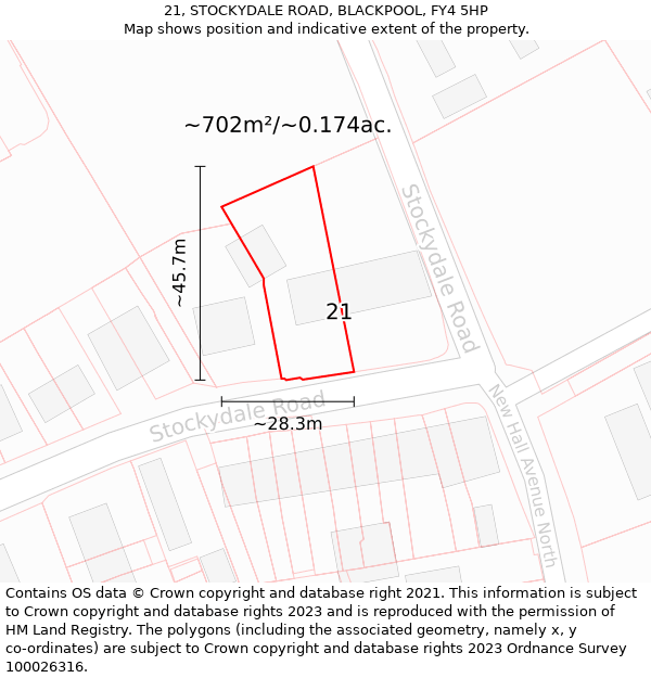 21, STOCKYDALE ROAD, BLACKPOOL, FY4 5HP: Plot and title map