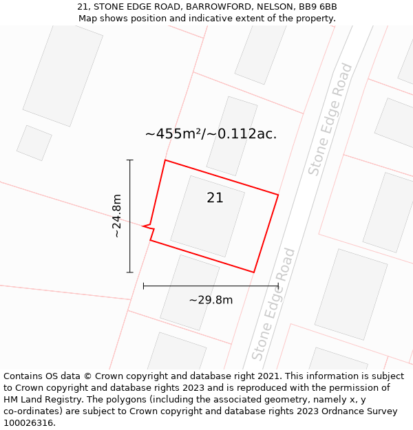 21, STONE EDGE ROAD, BARROWFORD, NELSON, BB9 6BB: Plot and title map