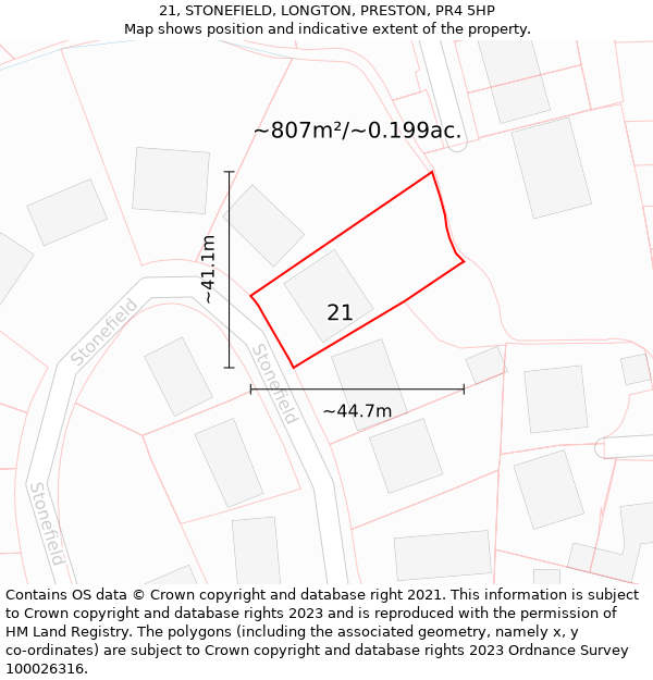 21, STONEFIELD, LONGTON, PRESTON, PR4 5HP: Plot and title map