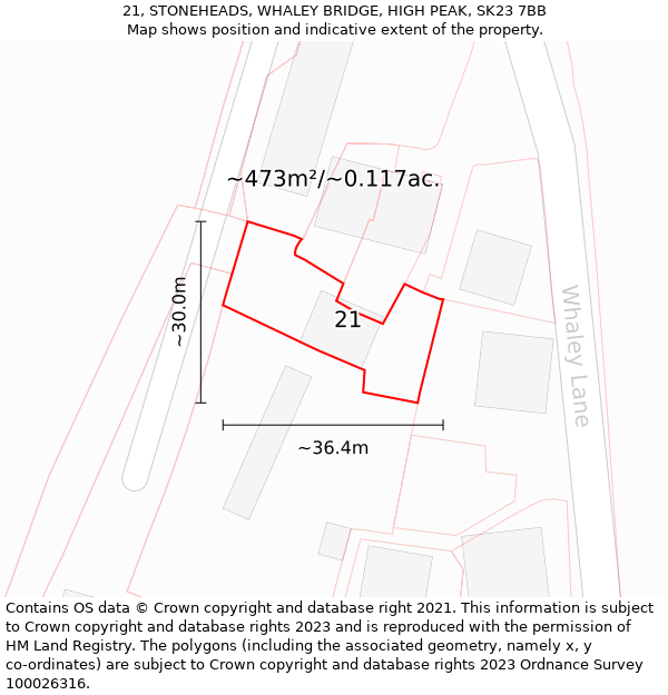 21, STONEHEADS, WHALEY BRIDGE, HIGH PEAK, SK23 7BB: Plot and title map