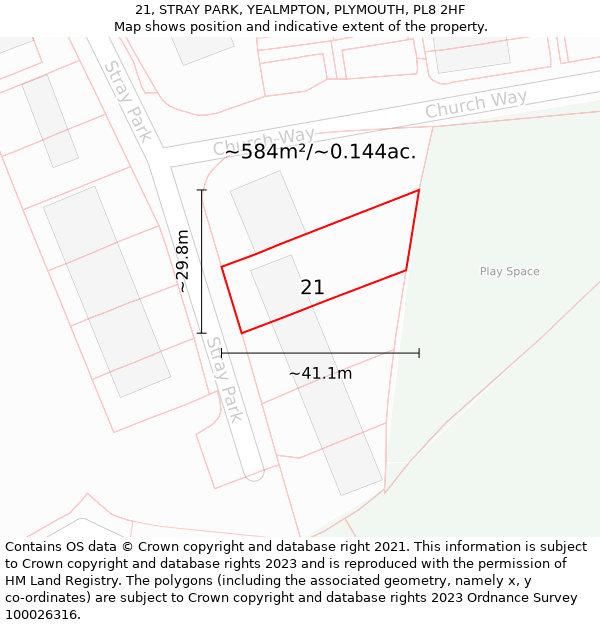 21, STRAY PARK, YEALMPTON, PLYMOUTH, PL8 2HF: Plot and title map