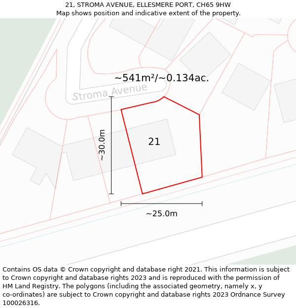 21, STROMA AVENUE, ELLESMERE PORT, CH65 9HW: Plot and title map