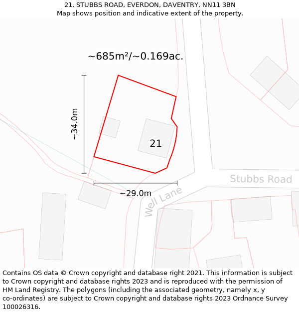 21, STUBBS ROAD, EVERDON, DAVENTRY, NN11 3BN: Plot and title map