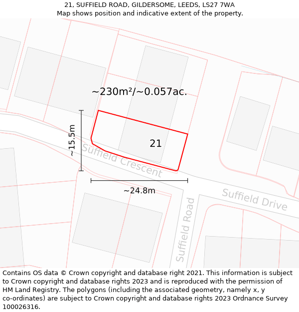 21, SUFFIELD ROAD, GILDERSOME, LEEDS, LS27 7WA: Plot and title map