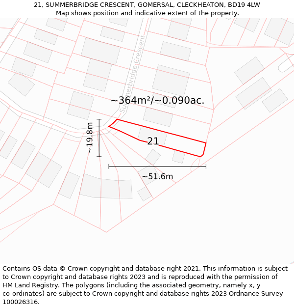 21, SUMMERBRIDGE CRESCENT, GOMERSAL, CLECKHEATON, BD19 4LW: Plot and title map