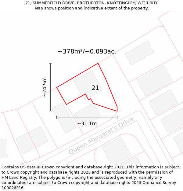 21, SUMMERFIELD DRIVE, BROTHERTON, KNOTTINGLEY, WF11 9HY: Plot and title map