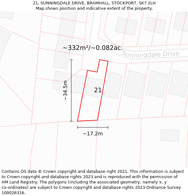 21, SUNNINGDALE DRIVE, BRAMHALL, STOCKPORT, SK7 2LH: Plot and title map