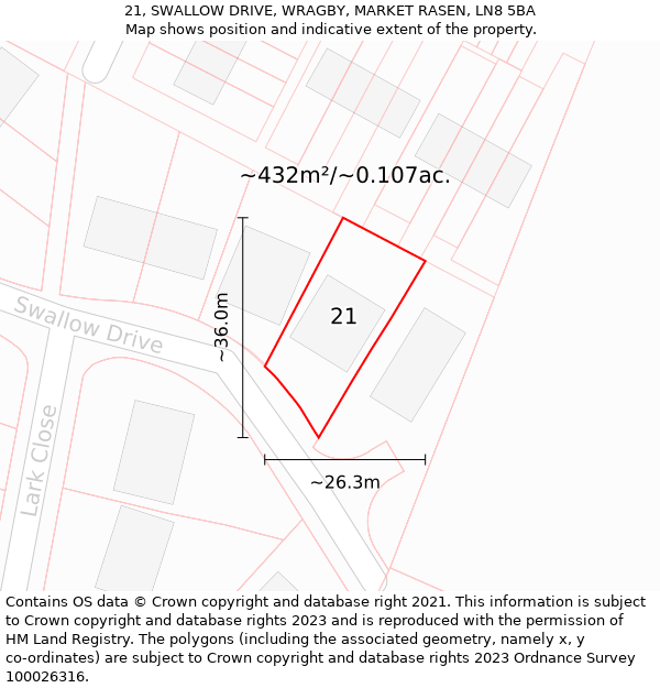 21, SWALLOW DRIVE, WRAGBY, MARKET RASEN, LN8 5BA: Plot and title map