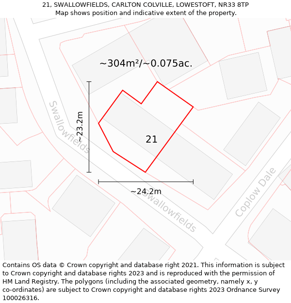 21, SWALLOWFIELDS, CARLTON COLVILLE, LOWESTOFT, NR33 8TP: Plot and title map