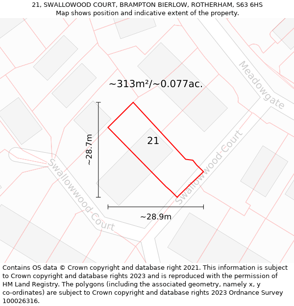 21, SWALLOWOOD COURT, BRAMPTON BIERLOW, ROTHERHAM, S63 6HS: Plot and title map