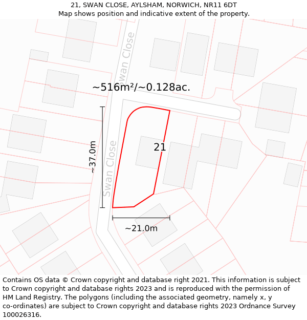 21, SWAN CLOSE, AYLSHAM, NORWICH, NR11 6DT: Plot and title map