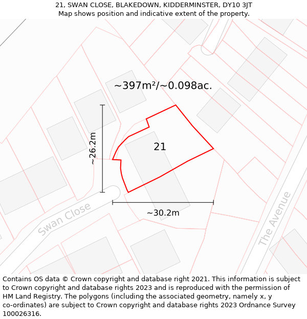 21, SWAN CLOSE, BLAKEDOWN, KIDDERMINSTER, DY10 3JT: Plot and title map