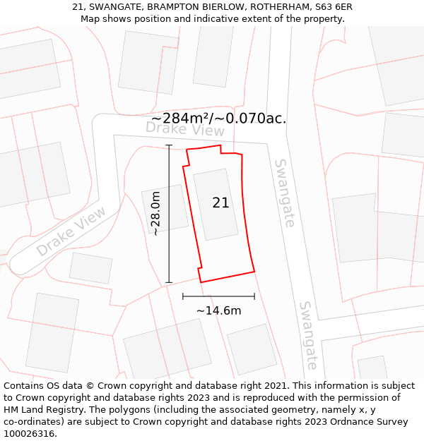 21, SWANGATE, BRAMPTON BIERLOW, ROTHERHAM, S63 6ER: Plot and title map