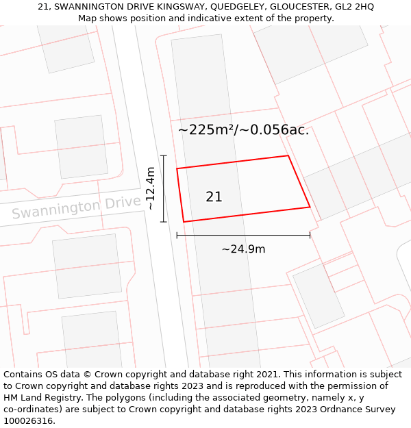 21, SWANNINGTON DRIVE KINGSWAY, QUEDGELEY, GLOUCESTER, GL2 2HQ: Plot and title map