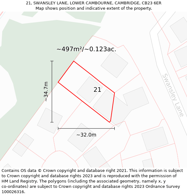 21, SWANSLEY LANE, LOWER CAMBOURNE, CAMBRIDGE, CB23 6ER: Plot and title map