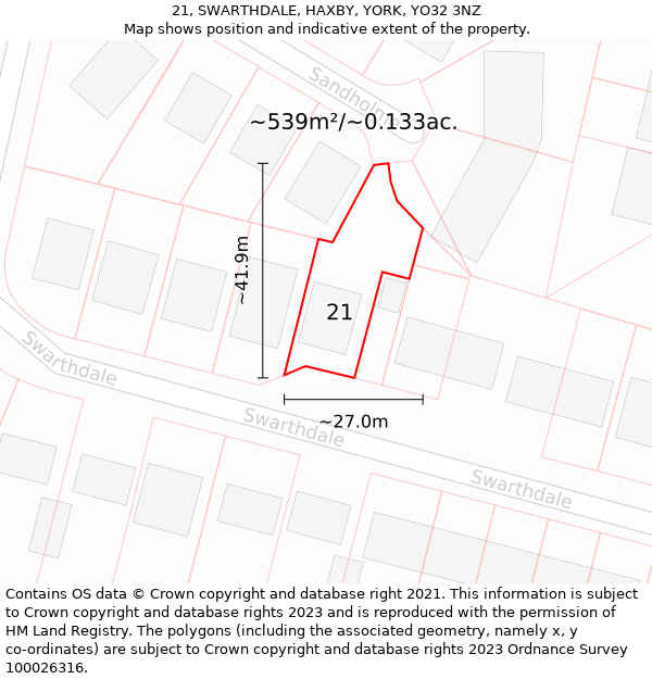 21, SWARTHDALE, HAXBY, YORK, YO32 3NZ: Plot and title map