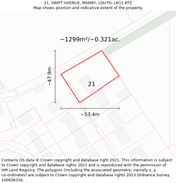 21, SWIFT AVENUE, MANBY, LOUTH, LN11 8TZ: Plot and title map