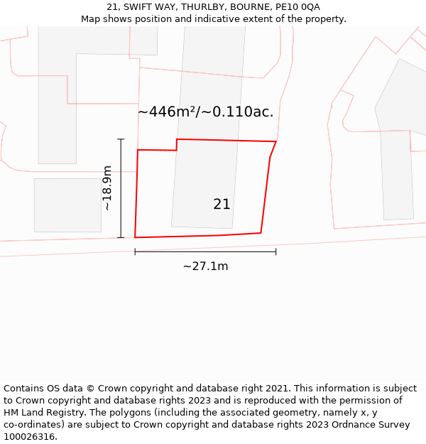 21, SWIFT WAY, THURLBY, BOURNE, PE10 0QA: Plot and title map