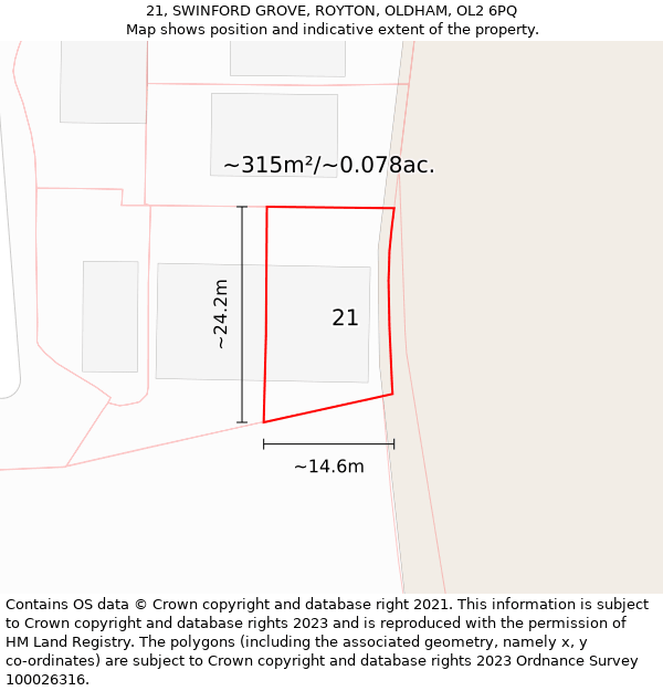 21, SWINFORD GROVE, ROYTON, OLDHAM, OL2 6PQ: Plot and title map