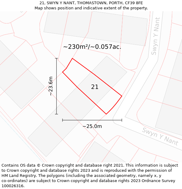 21, SWYN Y NANT, THOMASTOWN, PORTH, CF39 8FE: Plot and title map