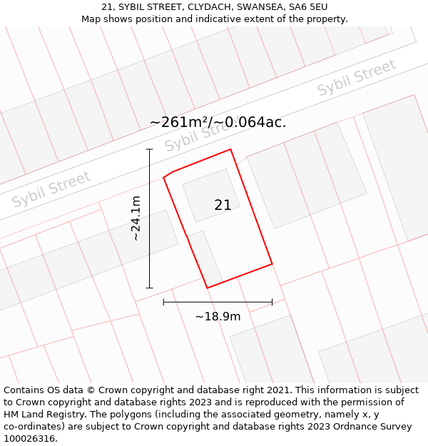 21, SYBIL STREET, CLYDACH, SWANSEA, SA6 5EU: Plot and title map