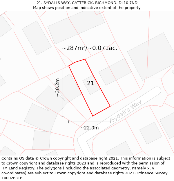 21, SYDALLS WAY, CATTERICK, RICHMOND, DL10 7ND: Plot and title map