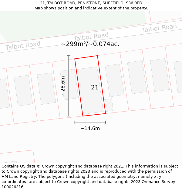 21, TALBOT ROAD, PENISTONE, SHEFFIELD, S36 9ED: Plot and title map
