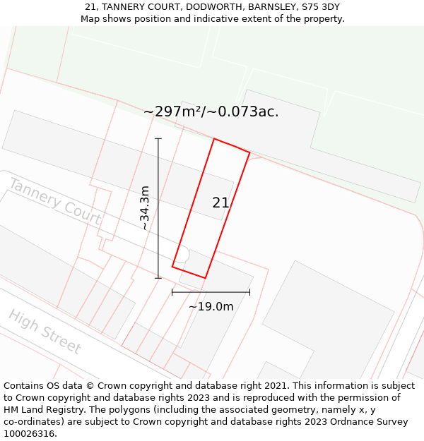 21, TANNERY COURT, DODWORTH, BARNSLEY, S75 3DY: Plot and title map