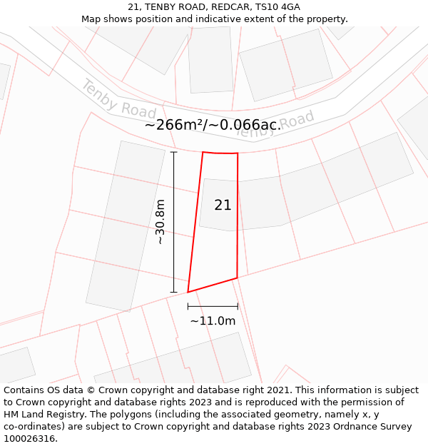 21, TENBY ROAD, REDCAR, TS10 4GA: Plot and title map