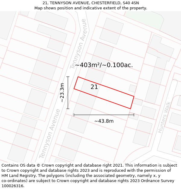 21, TENNYSON AVENUE, CHESTERFIELD, S40 4SN: Plot and title map