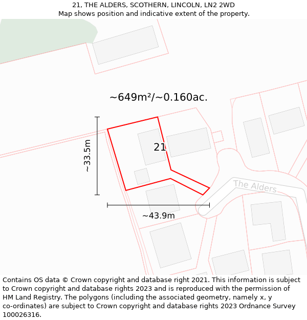 21, THE ALDERS, SCOTHERN, LINCOLN, LN2 2WD: Plot and title map