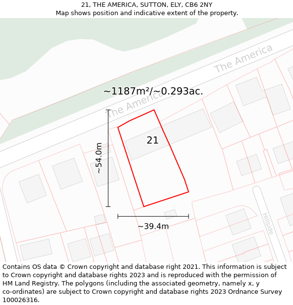 21, THE AMERICA, SUTTON, ELY, CB6 2NY: Plot and title map