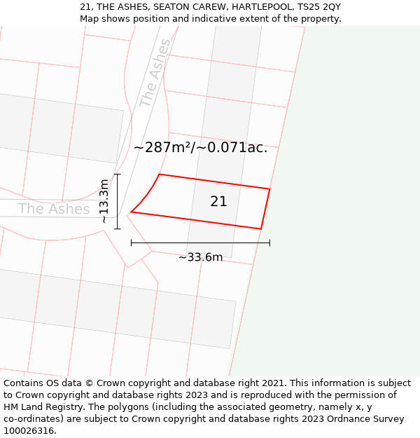 21, THE ASHES, SEATON CAREW, HARTLEPOOL, TS25 2QY: Plot and title map