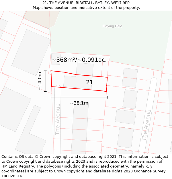 21, THE AVENUE, BIRSTALL, BATLEY, WF17 9PP: Plot and title map