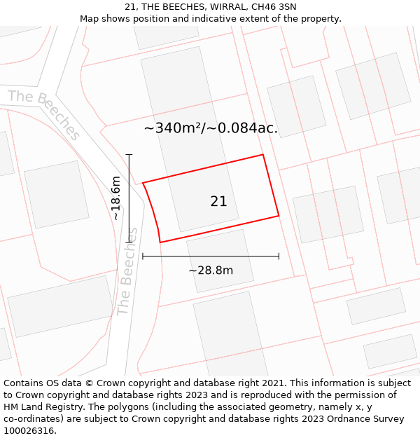 21, THE BEECHES, WIRRAL, CH46 3SN: Plot and title map