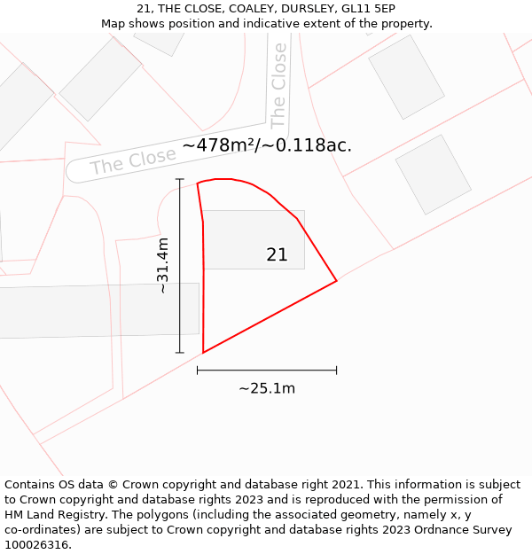 21, THE CLOSE, COALEY, DURSLEY, GL11 5EP: Plot and title map