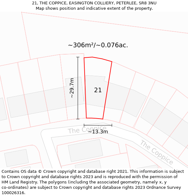 21, THE COPPICE, EASINGTON COLLIERY, PETERLEE, SR8 3NU: Plot and title map