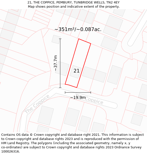 21, THE COPPICE, PEMBURY, TUNBRIDGE WELLS, TN2 4EY: Plot and title map