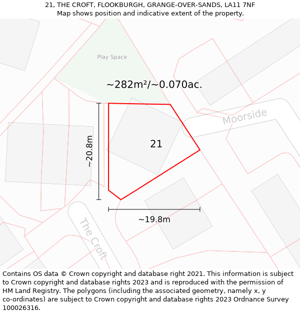 21, THE CROFT, FLOOKBURGH, GRANGE-OVER-SANDS, LA11 7NF: Plot and title map