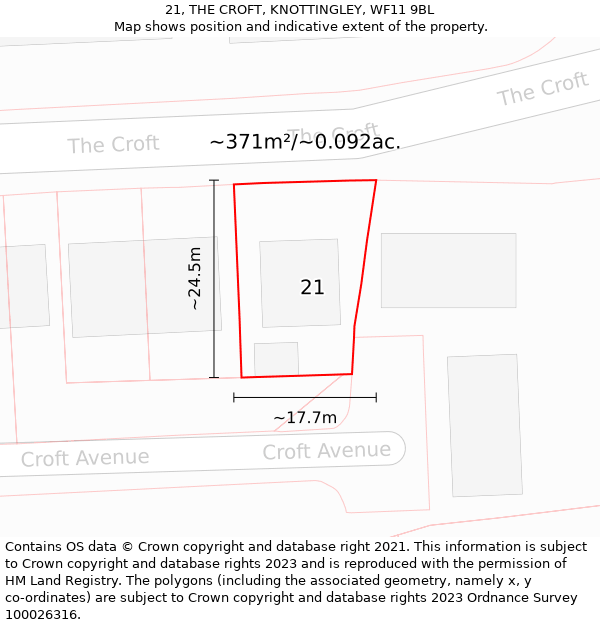 21, THE CROFT, KNOTTINGLEY, WF11 9BL: Plot and title map