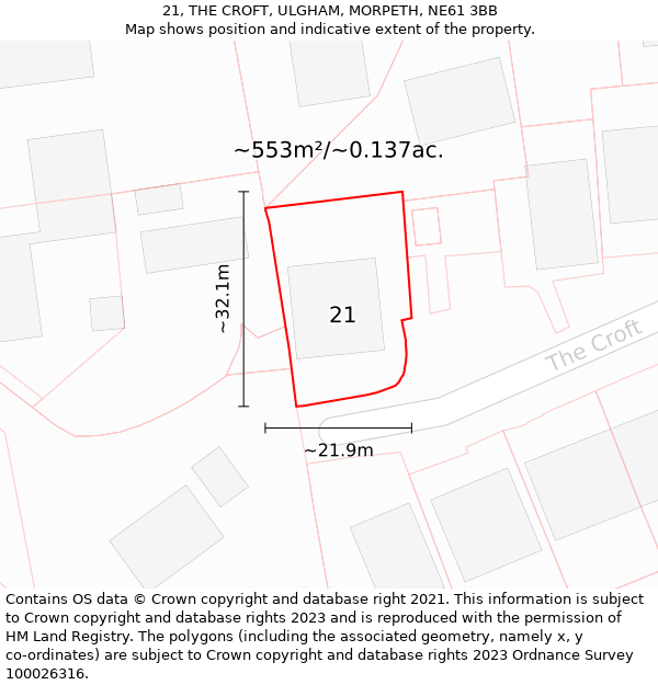 21, THE CROFT, ULGHAM, MORPETH, NE61 3BB: Plot and title map