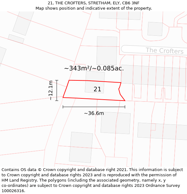 21, THE CROFTERS, STRETHAM, ELY, CB6 3NF: Plot and title map