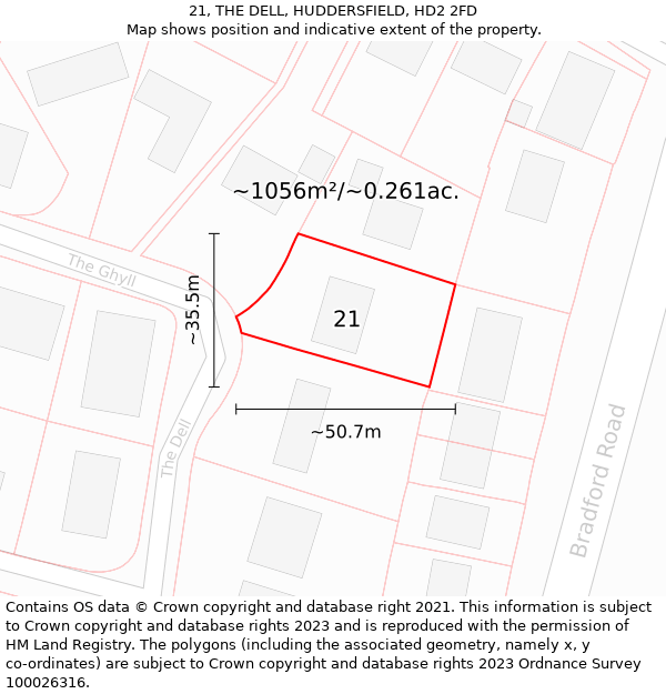 21, THE DELL, HUDDERSFIELD, HD2 2FD: Plot and title map