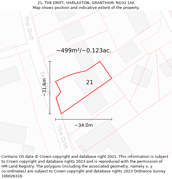 21, THE DRIFT, HARLAXTON, GRANTHAM, NG32 1AE: Plot and title map