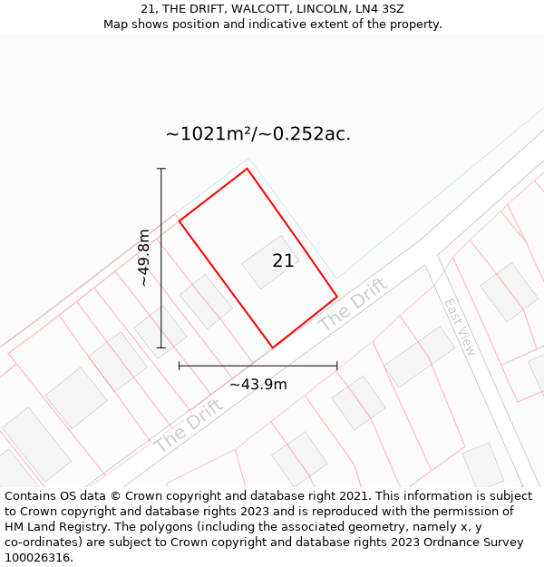 21, THE DRIFT, WALCOTT, LINCOLN, LN4 3SZ: Plot and title map